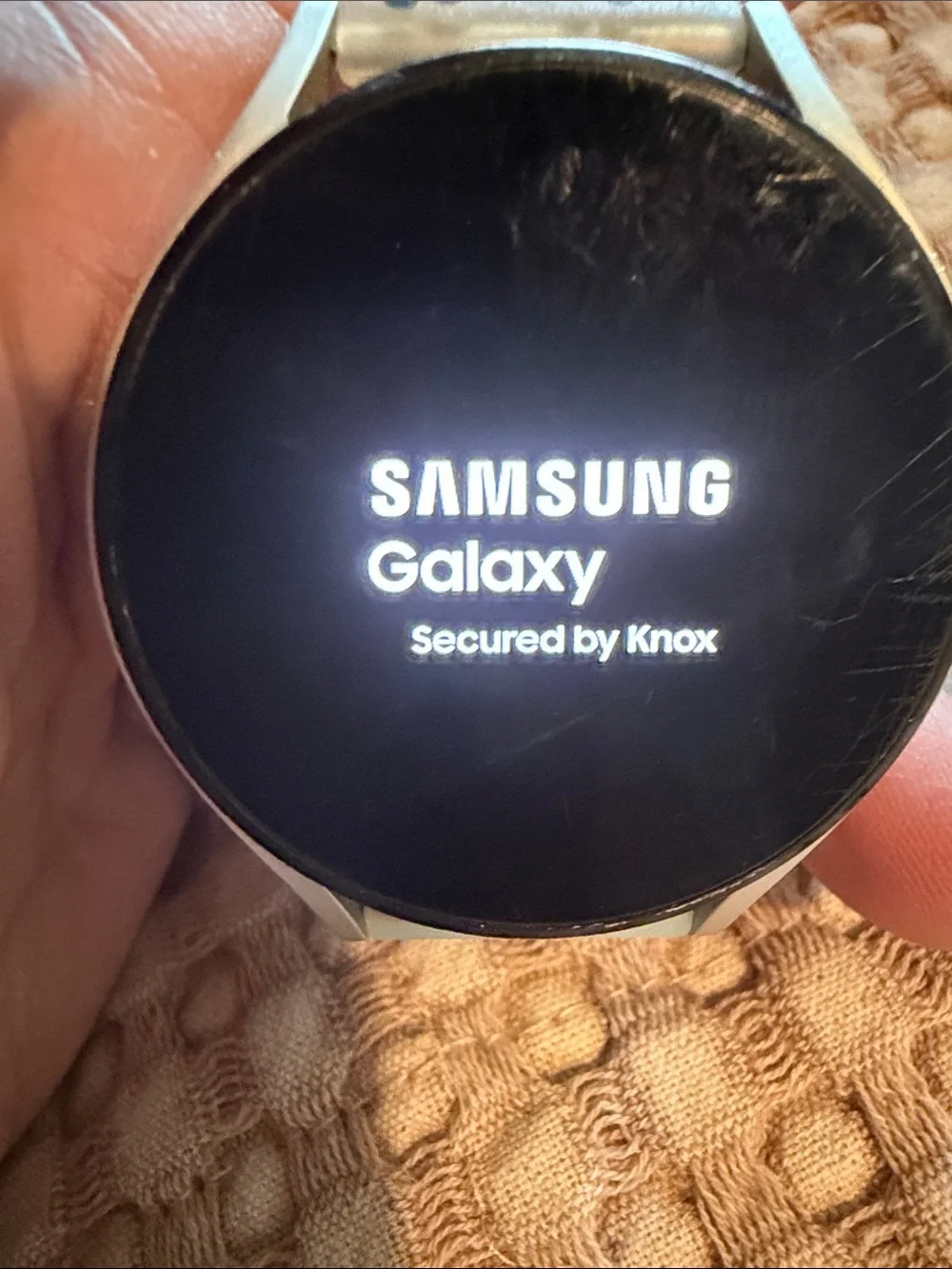 Samsung Silver Smartwatch with White Paw-Print Band